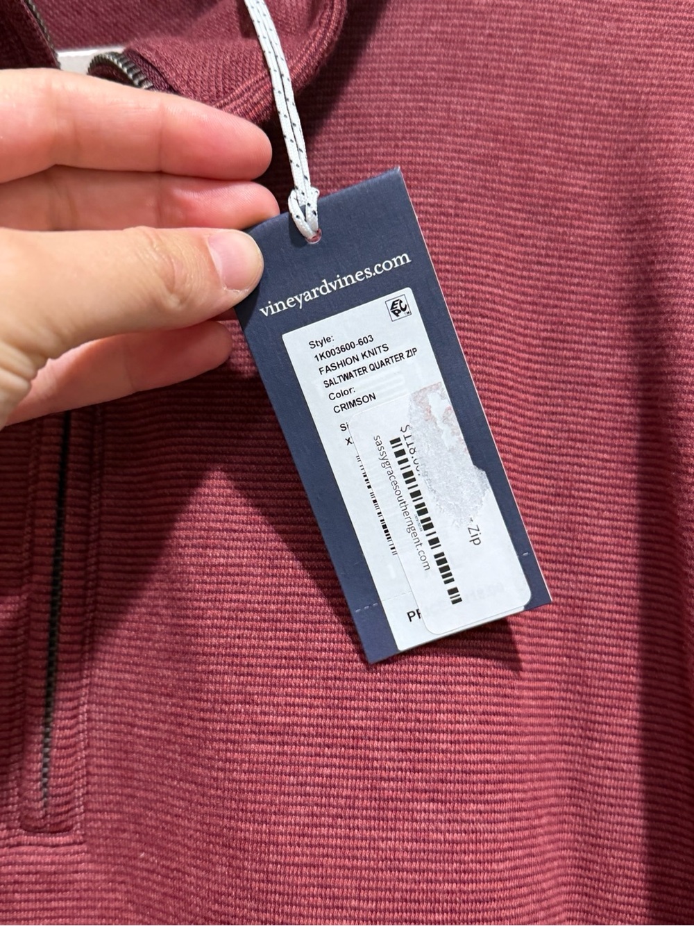 🌟 NWT Vineyard Vines Men's Saltwater Quarter-Zip Pullover Crimson XXL - Picture 9 of 14